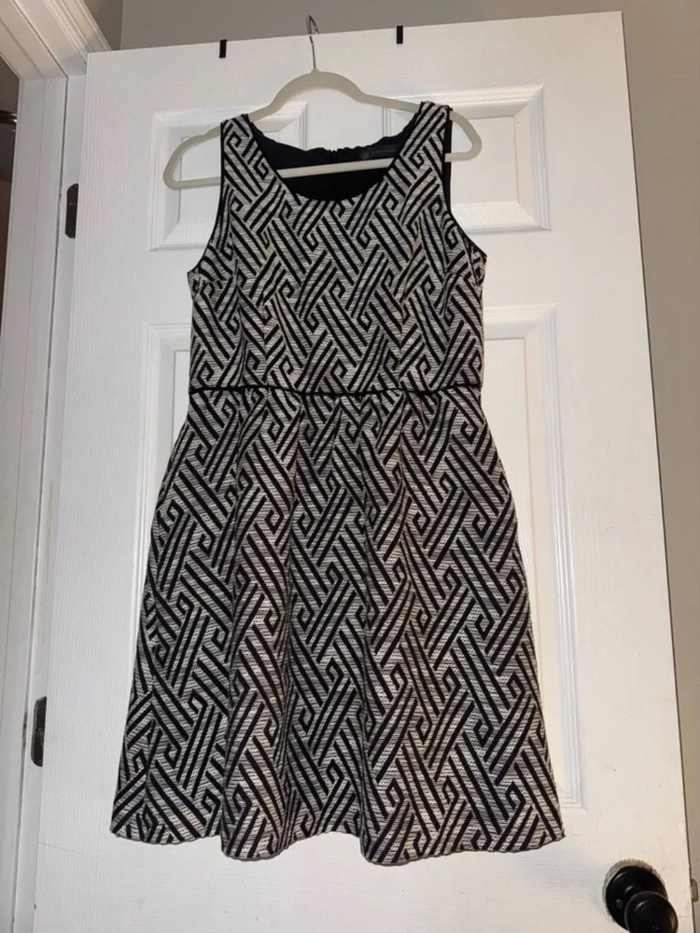 Coach Black and White Geometric Fit-and-Flare Dress